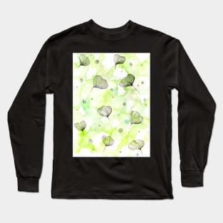 Tropical Indigo Leave Watercolor Pattern Long Sleeve T-Shirt